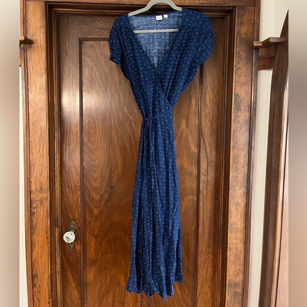 GAP Blue Maxi Wrap Dress with Flutter Sleeves